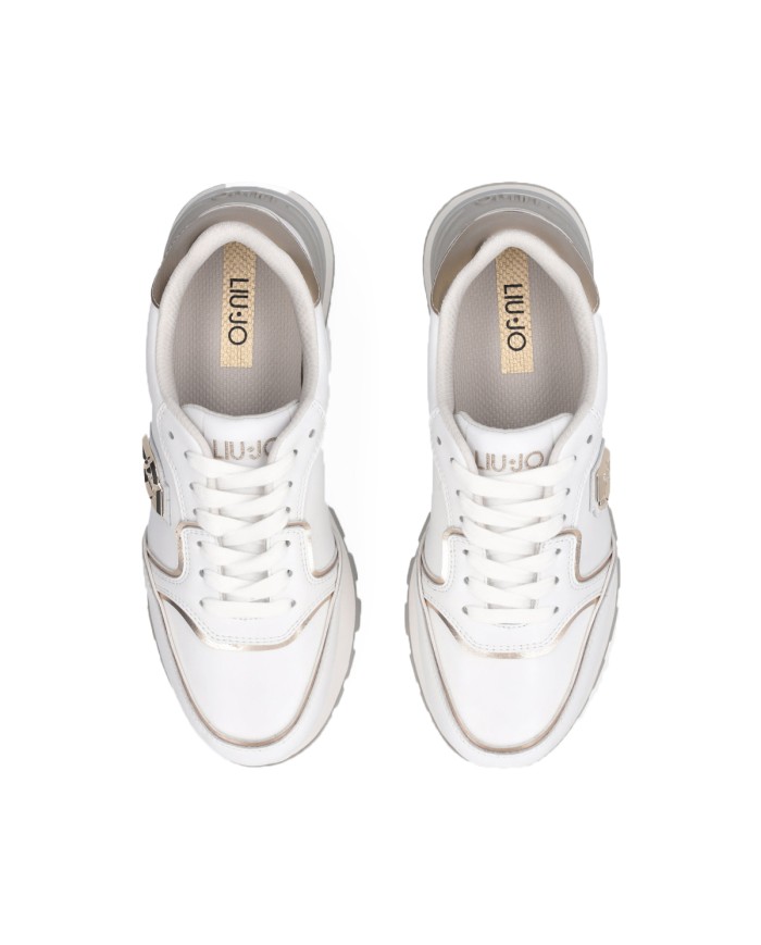 LIU-JO CALZATURE SCARPA DONNA SNEAKERS CALF LEATHER IN SUEDE E MESH METAL WHITE LIGHT GOLD BF5049 225