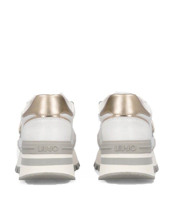 LIU-JO CALZATURE SCARPA DONNA SNEAKERS CALF LEATHER IN SUEDE E MESH METAL WHITE LIGHT GOLD BF5049 225