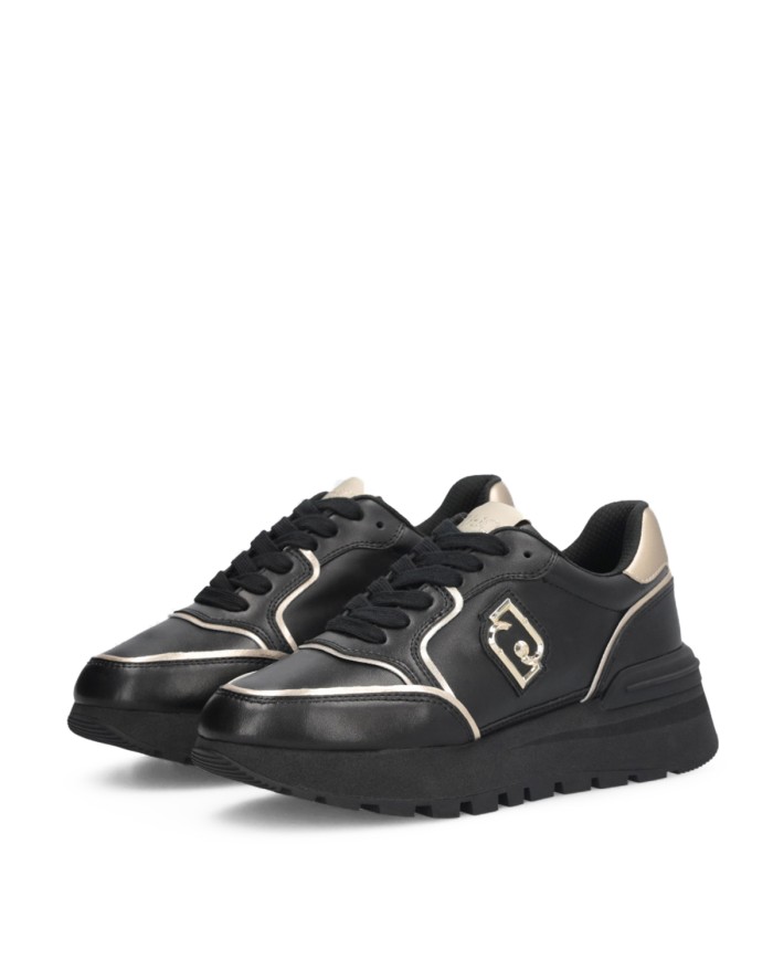 LIU-JO CALZATURE SCARPA DONNA SNEAKERS COW SUEDE E MESH METAL BLACK LIGHT GOLD BF5049 225