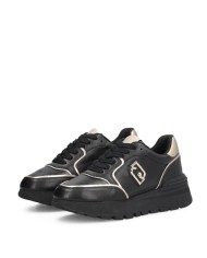 LIU-JO CALZATURE SCARPA DONNA SNEAKERS COW SUEDE E MESH METAL BLACK LIGHT GOLD BF5049 225