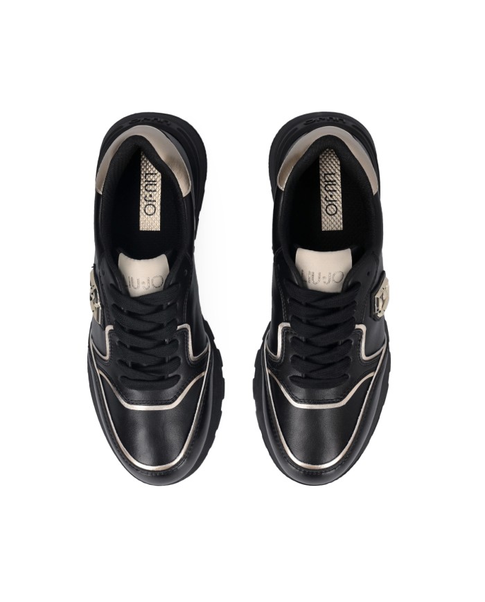 LIU-JO CALZATURE SCARPA DONNA SNEAKERS COW SUEDE E MESH METAL BLACK LIGHT GOLD BF5049 225