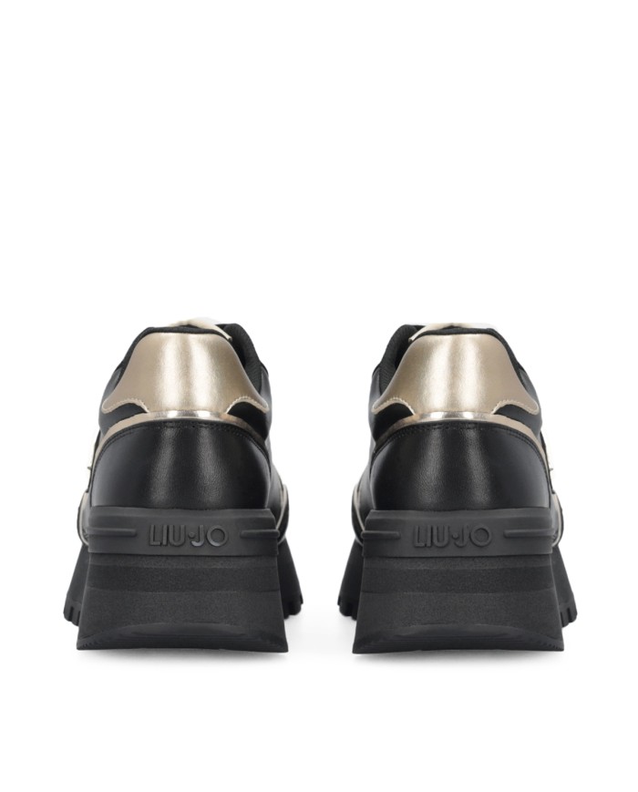 LIU-JO CALZATURE SCARPA DONNA SNEAKERS COW SUEDE E MESH METAL BLACK LIGHT GOLD BF5049 225