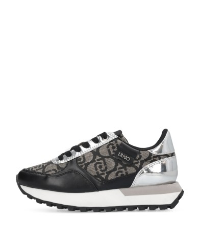 LIU-JO CALZATURE SCARPA DONNA SNEAKERS SPREADING MONOGRAM JACQUARD BLACK SILVER BF5057 225