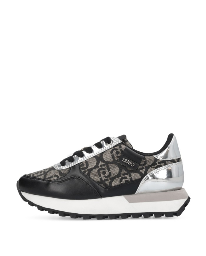 LIU-JO CALZATURE SCARPA DONNA SNEAKERS SPREADING MONOGRAM JACQUARD BLACK SILVER BF5057 225