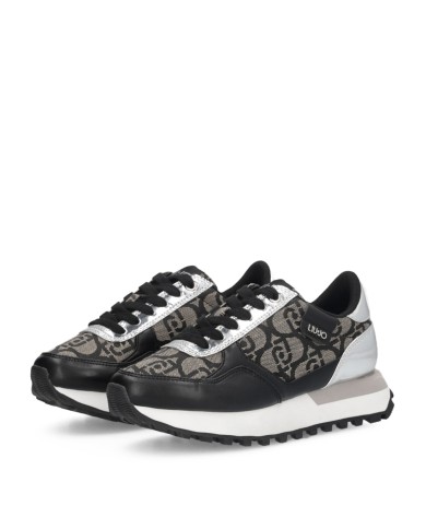 LIU-JO CALZATURE SCARPA DONNA SNEAKERS SPREADING MONOGRAM JACQUARD BLACK SILVER BF5057 225