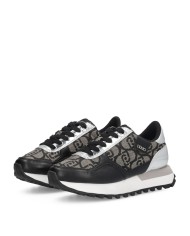 LIU-JO CALZATURE SCARPA DONNA SNEAKERS SPREADING MONOGRAM JACQUARD BLACK SILVER BF5057 225