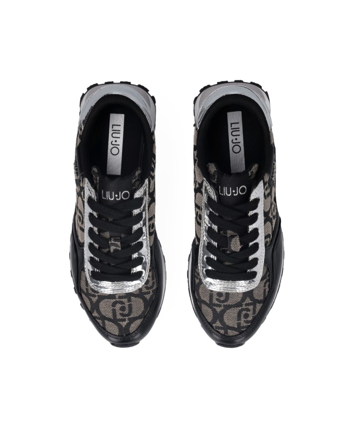 LIU-JO CALZATURE SCARPA DONNA SNEAKERS SPREADING MONOGRAM JACQUARD BLACK SILVER BF5057 225