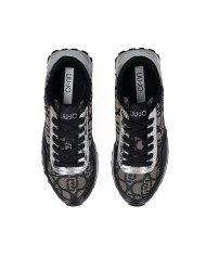 LIU-JO CALZATURE SCARPA DONNA SNEAKERS SPREADING MONOGRAM JACQUARD BLACK SILVER BF5057 225