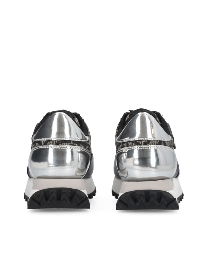 LIU-JO CALZATURE SCARPA DONNA SNEAKERS SPREADING MONOGRAM JACQUARD BLACK SILVER BF5057 225