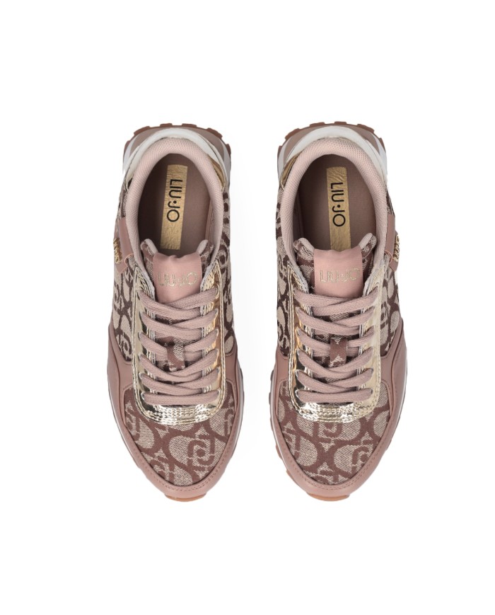 LIU-JO CALZATURE SCARPA DONNA SNEAKERS SPREADING MONOGRAM JACQUARD SADDLE GOLD BF5057 225