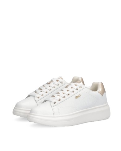 LIU-JO CALZATURE SCARPA DONNA SNEAKERS TUMBLED LEATHER META WHITE LIGHT GOLD BF5059 225