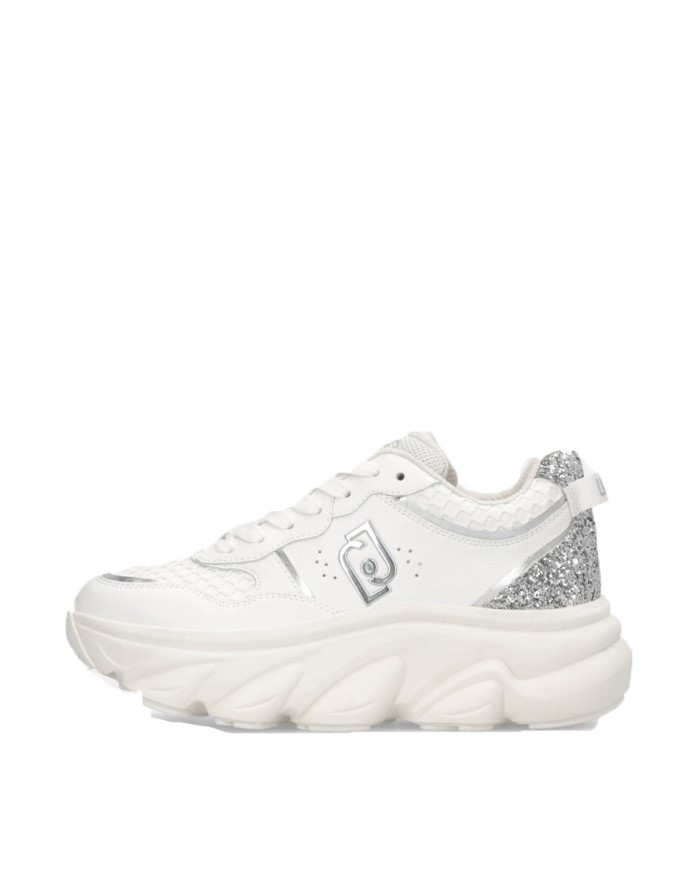 LIU-JO CALZATURE SCARPA DONNA SNEAKERS CHUNKY STEFFY 01 TUMBLED LEATHER GLITTER WHITE SILVER BF5061 225