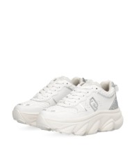 LIU-JO CALZATURE SCARPA DONNA SNEAKERS CHUNKY STEFFY 01 TUMBLED LEATHER GLITTER WHITE SILVER BF5061 225