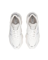 LIU-JO CALZATURE SCARPA DONNA SNEAKERS CHUNKY STEFFY 01 TUMBLED LEATHER GLITTER WHITE SILVER BF5061 225