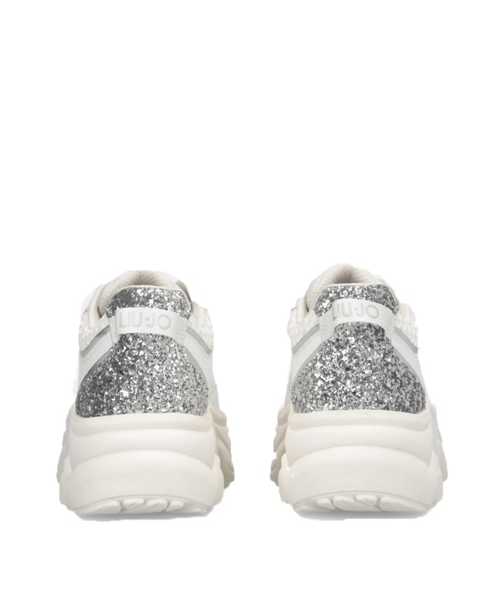 LIU-JO CALZATURE SCARPA DONNA SNEAKERS CHUNKY STEFFY 01 TUMBLED LEATHER GLITTER WHITE SILVER BF5061 225