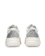 LIU-JO CALZATURE SCARPA DONNA SNEAKERS CHUNKY STEFFY 01 TUMBLED LEATHER GLITTER WHITE SILVER BF5061 225