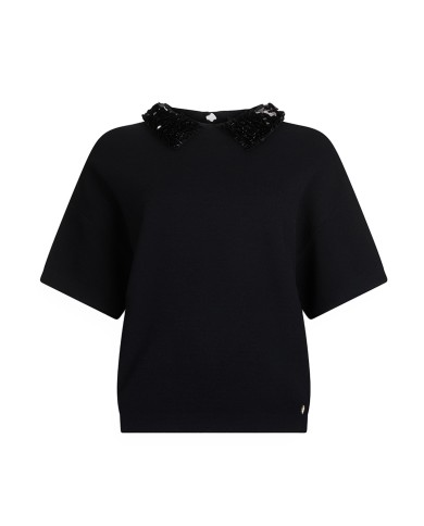 LIU-JO DONNA MAGLIA CHIUSA A MANICHE CORTE CON PAILLETTES NERO CF5038 225