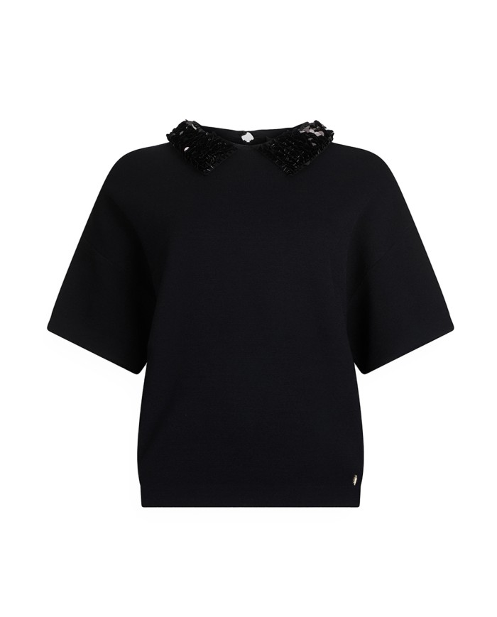 LIU-JO DONNA MAGLIA CHIUSA A MANICHE CORTE CON PAILLETTES NERO CF5038 225