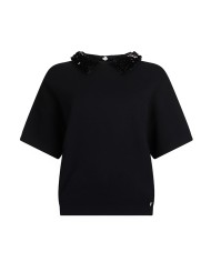 LIU-JO DONNA MAGLIA CHIUSA A MANICHE CORTE CON PAILLETTES NERO CF5038 225