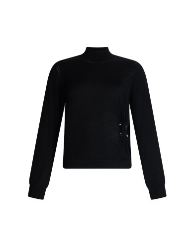 LIU-JO DONNA MAGLIA CHIUSA A MANICHELUNGHE CON PERLE NERO CF5041  225