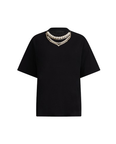 LIU-JO DONNA T SHIRT CON ACCESSORIO PERLE E STRASS NERO CF5063 225