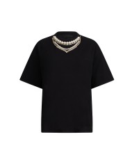 LIU-JO DONNA T SHIRT CON ACCESSORIO PERLE E STRASS NERO CF5063 225