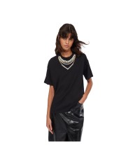 LIU-JO DONNA T SHIRT CON ACCESSORIO PERLE E STRASS NERO CF5063 225