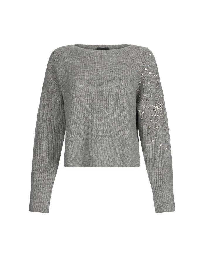 LIU-JO MAGLIONE DONNA CHIUSA CON STRASS GREY MELANGE CF5150 225