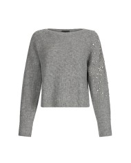 LIU-JO MAGLIONE DONNA CHIUSA CON STRASS GREY MELANGE CF5150 225