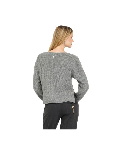 LIU-JO MAGLIONE DONNA CHIUSA CON STRASS GREY MELANGE CF5150 225