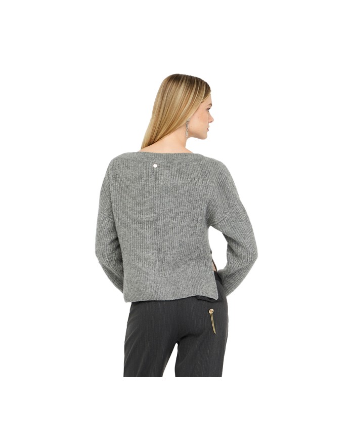 LIU-JO MAGLIONE DONNA CHIUSA CON STRASS GREY MELANGE CF5150 225