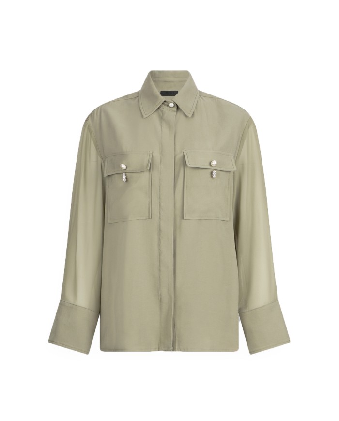 LIU-JO CAMICIA DONNA SHIRT JACKET OVER SHIRT IN GABARDINA ASPARAGO CF5221 225