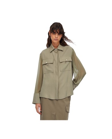 LIU-JO CAMICIA DONNA SHIRT JACKET OVER SHIRT IN GABARDINA ASPARAGO CF5221 225