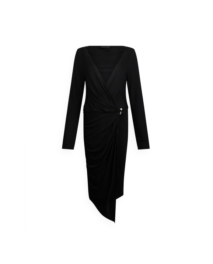 LIU-JO DONNA ABITO CON ACCESSORIO DRAPPEGGIATO NERO CF5365 225