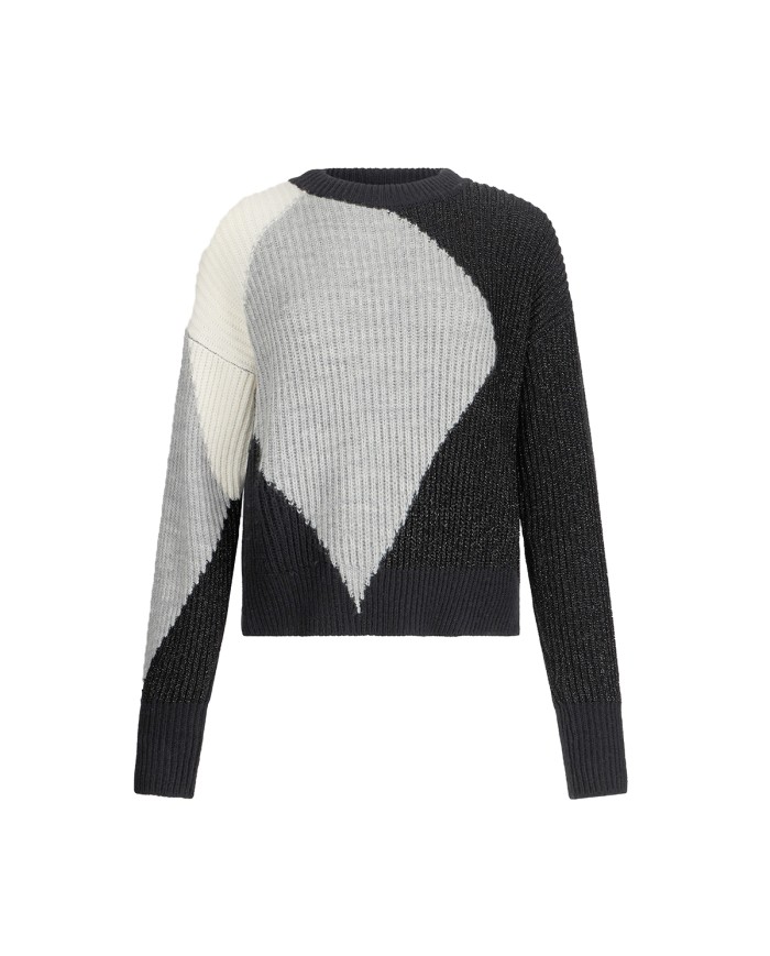 LIU-JO MAGLIONE DONNA CHIUSA IN LANA CON INTARSI NERO LUX GREY CF5400 225