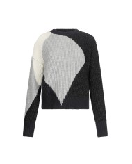 LIU-JO MAGLIONE DONNA CHIUSA IN LANA CON INTARSI NERO LUX GREY CF5400 225