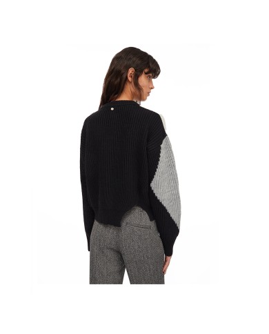 LIU-JO MAGLIONE DONNA CHIUSA IN LANA CON INTARSI NERO LUX GREY CF5400 225