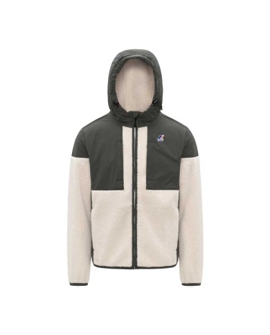 K-WAY FELPA CON CAPPUCCIO FULL ZIP UNISEX SAMSON 4.0 ORSETTO HODDIE GREEN BLACKISH/ECRU  K5122SW 225