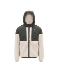 K-WAY FELPA CON CAPPUCCIO FULL ZIP UNISEX SAMSON 4.0 ORSETTO HODDIE GREEN BLACKISH/ECRU  K5122SW 225