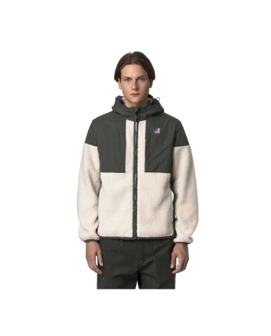 K-WAY FELPA CON CAPPUCCIO FULL ZIP UNISEX SAMSON 4.0 ORSETTO HODDIE GREEN BLACKISH/ECRU  K5122SW 225