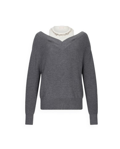 LIU-JO MAGLIONE DONNA CON RICAMO GIOIELLO GRIGIO MF5126 225