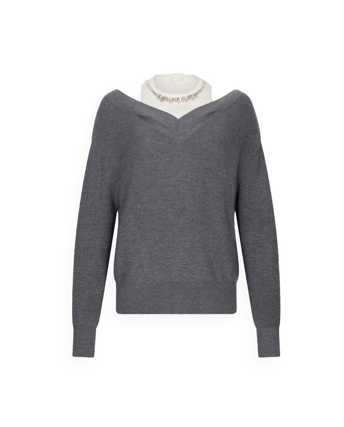 LIU-JO MAGLIONE DONNA CON RICAMO GIOIELLO GRIGIO MF5126 225