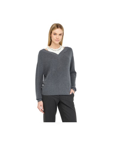 LIU-JO MAGLIONE DONNA CON RICAMO GIOIELLO GRIGIO MF5126 225