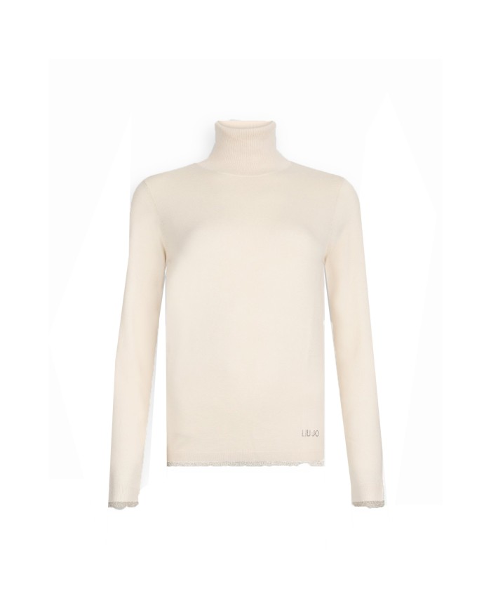 LIU-JO MAGLIA DONNA DOLCEVITA CON DETTAGLI IN LUREX NATURALE MF5229 225