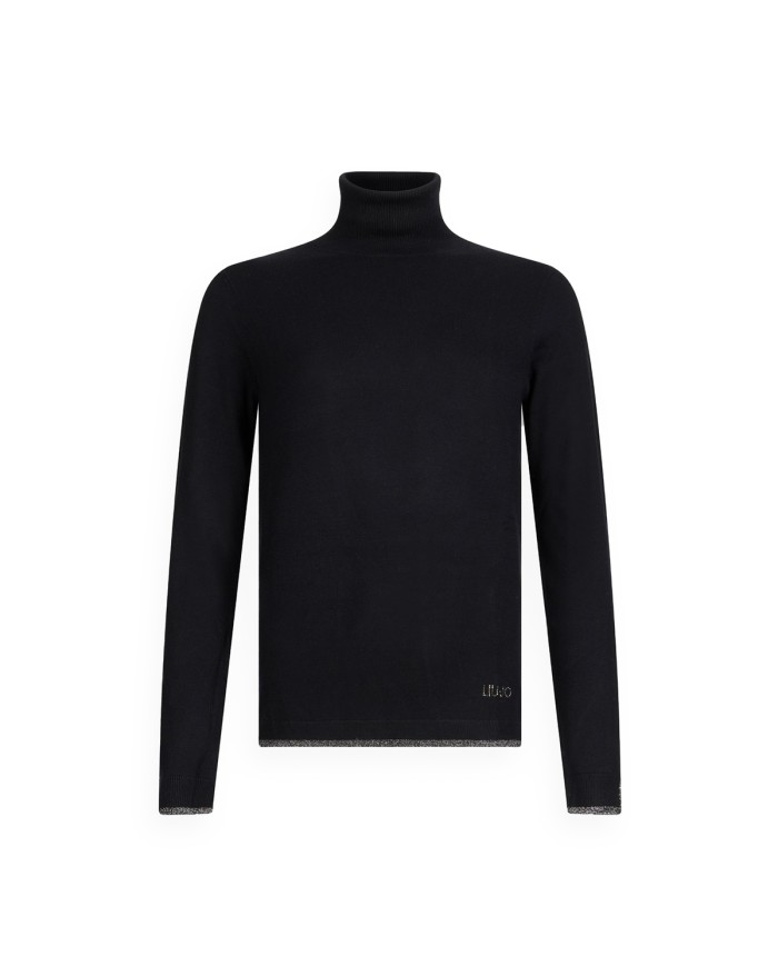 LIU-JO MAGLIA DONNA DOLCEVITA CON DETTAGLI IN LUREX NERO MF5229 225