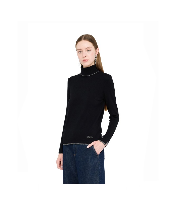 LIU-JO MAGLIA DONNA DOLCEVITA CON DETTAGLI IN LUREX NERO MF5229 225