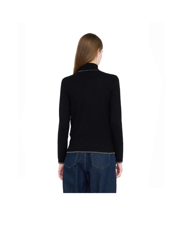 LIU-JO MAGLIA DONNA DOLCEVITA CON DETTAGLI IN LUREX NERO MF5229 225