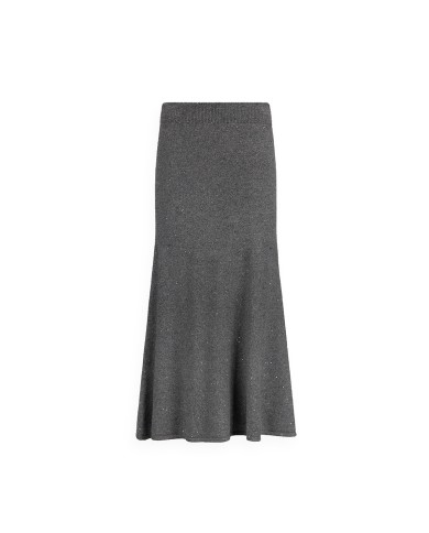 LIU-JO GONNA DONNA LONGUET MIDI IN MAGLIA CON PAILLETTES  GREY METALLIC MF5295  225