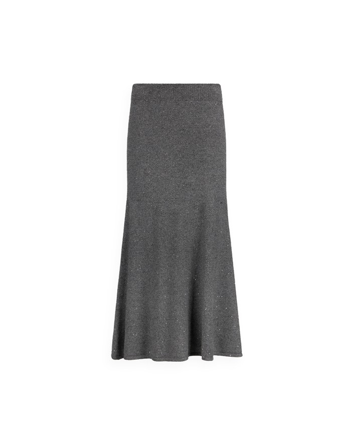 LIU-JO GONNA DONNA LONGUET MIDI IN MAGLIA CON PAILLETTES  GREY METALLIC MF5295  225