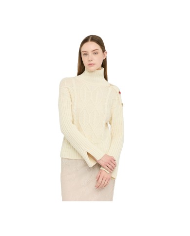 LIU-JO MAGLIA DONNA DOLCE VITA IN LANA CON BOTTONI GIOGIELLO NATURALE MF5425 225